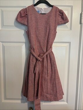 Girls Red and White Striped Belted Casual Dress